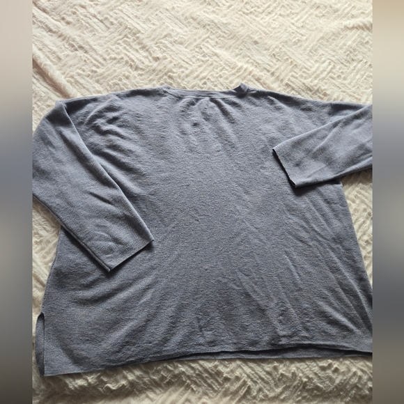 Eileen Fisher Crew Sweater Size Petite Large Blue 100% Superfine Merino Wool Top - Picture 5 of 11